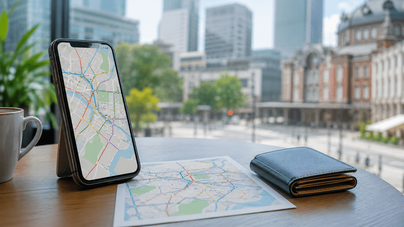 東京での待ち合わせ前に地図と帰り方を確認するスマートフォン