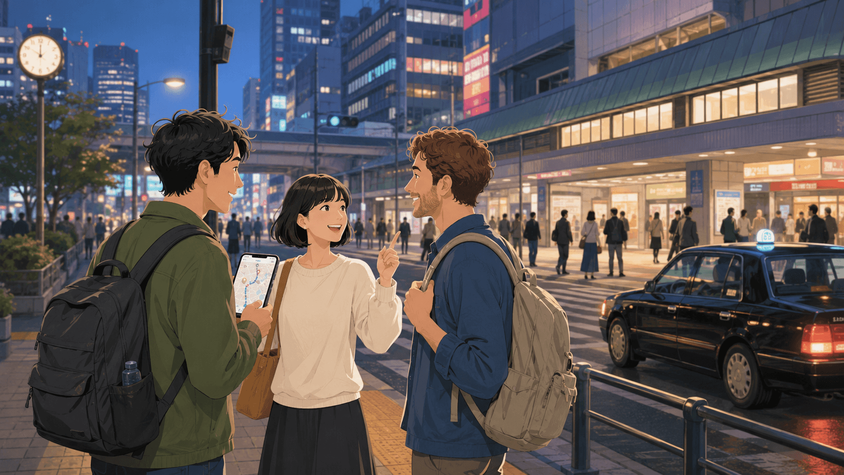 東京の夜の街歩きとナイトライフ前の安全確認をイメージした都市風景